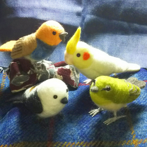 羊毛フェルトの鳥、肝心な文鳥が不在です。