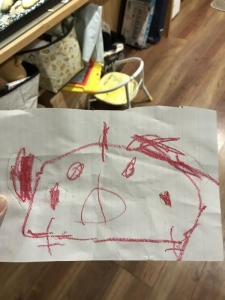3歳の頃下の娘が書いたオカメちゃん
