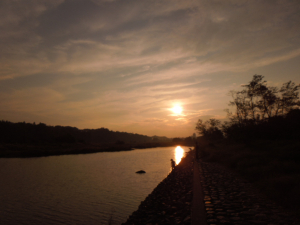 昨日の多摩川の夕日です