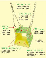 素材はコットン100％、二重リング、チェーン、ピンフックは全てステンレス製